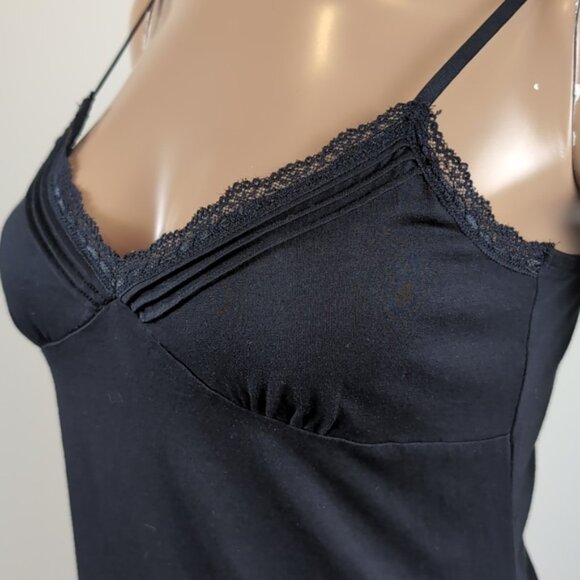 3/$20 Mexx Black Lace Trim Camisole Top Sleeveless Bustier Tank Modal Pleated - Picture 5 of 12